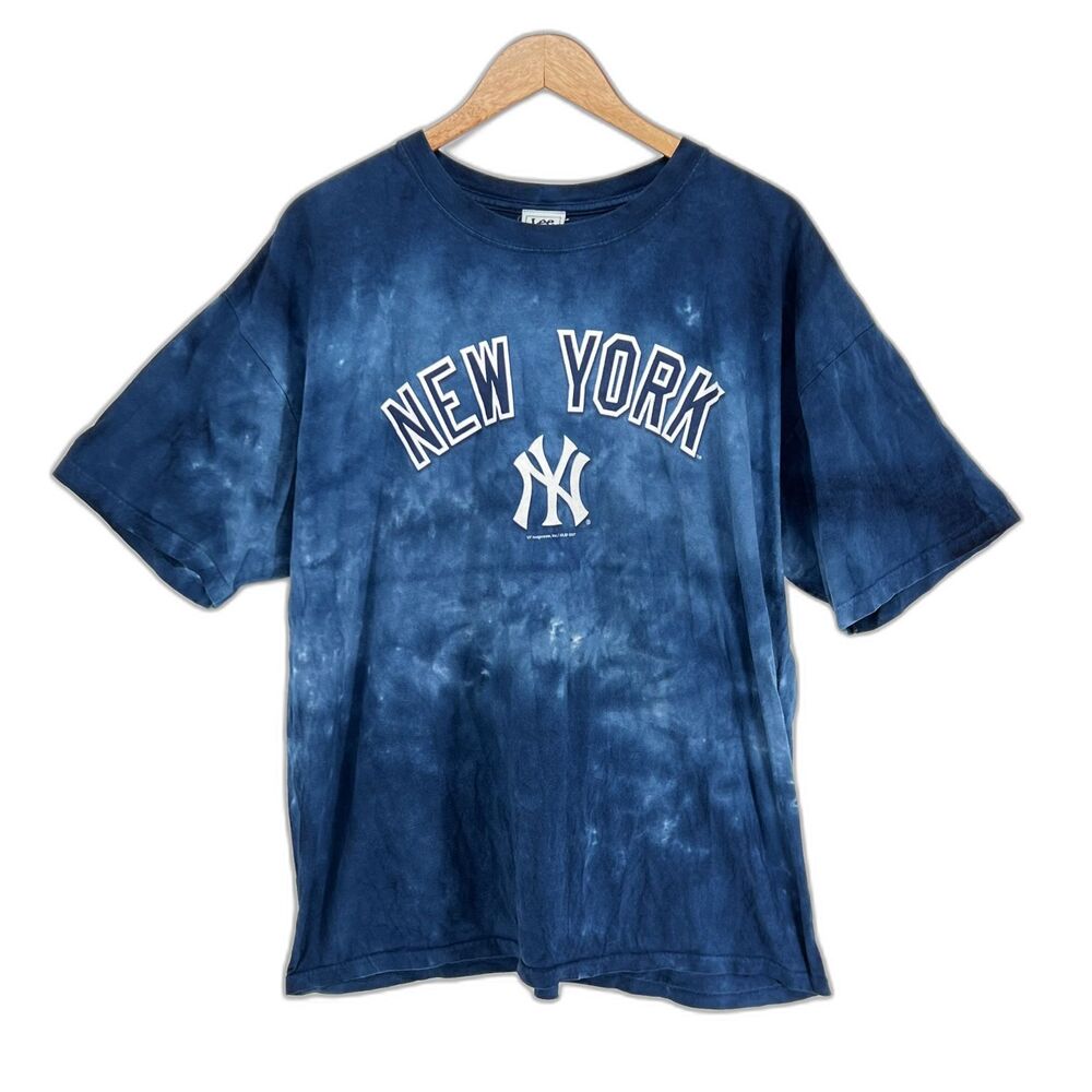 Lee Sport New York Yankees Tie Dye T Shirt Mens XL Blue Bleach Graphic Tee MLB